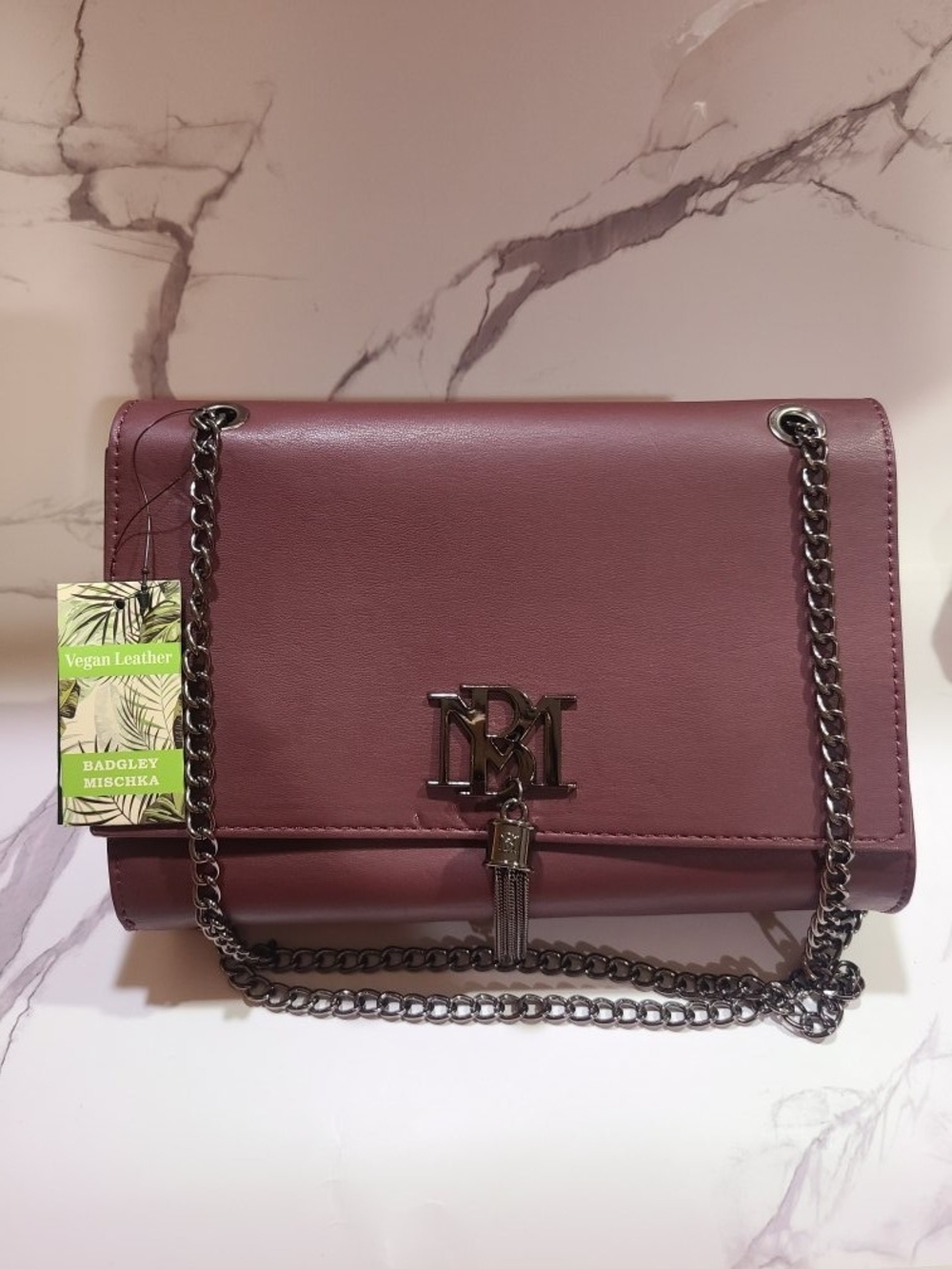 Badgley Mischka Dusty Wine Vegan Leather Chain Shoulder Bag